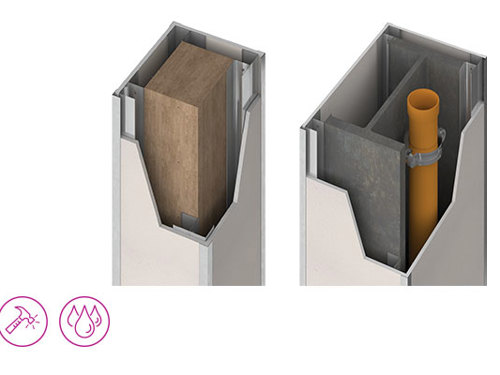 Poprečni prikaz upotrebe Siniat Cementex cementno-vlaknastih ploča za izolaciju i zaštitu različitih vrsta instalacija.