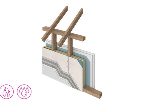 Poprečni prikaz upotrebe negorivih Siniat Cementex izolacionih ploča za izradu kalkanskog zida ispod krova objekta.